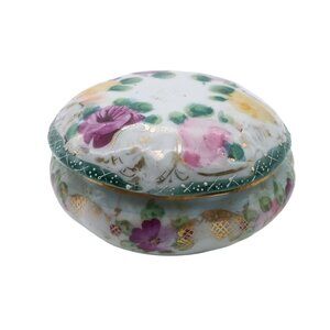 Antique Floral Porcelain Trinket Dish, Gilded Hand Painted Flowers, Victorian